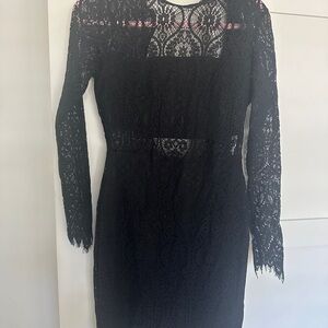 bebe Black Lace Long Sleeve Midi Dress